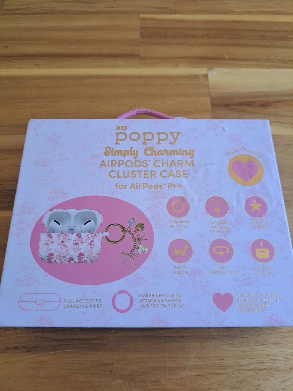 Xo Poppy Simply Charming Pink AirPods Pro Case with Gold Charm